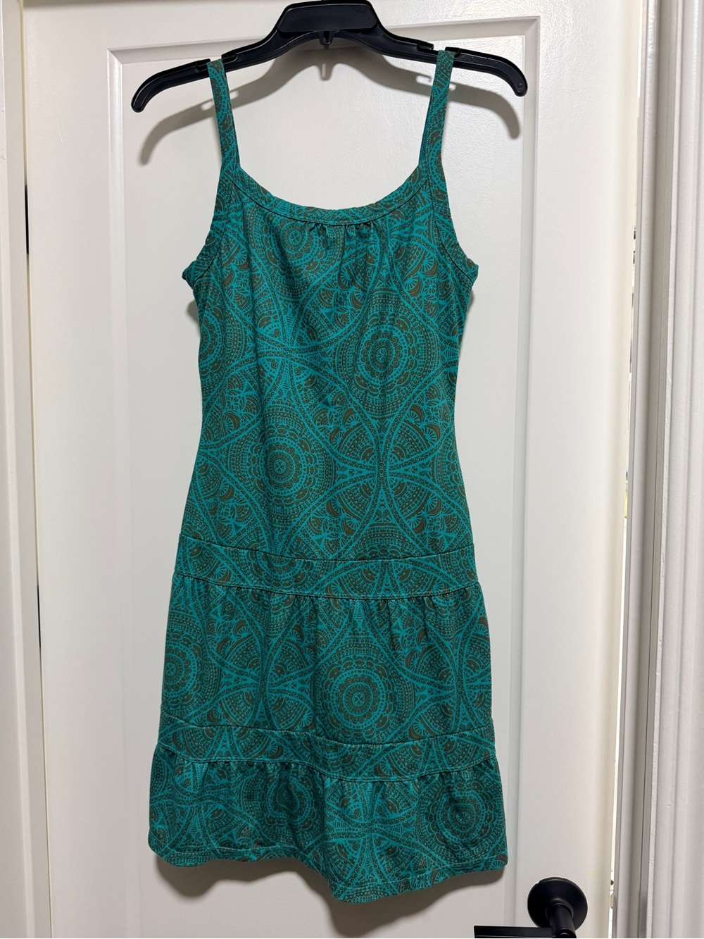 Prana Teal Patterned Spaghetti Strap Mini Dress